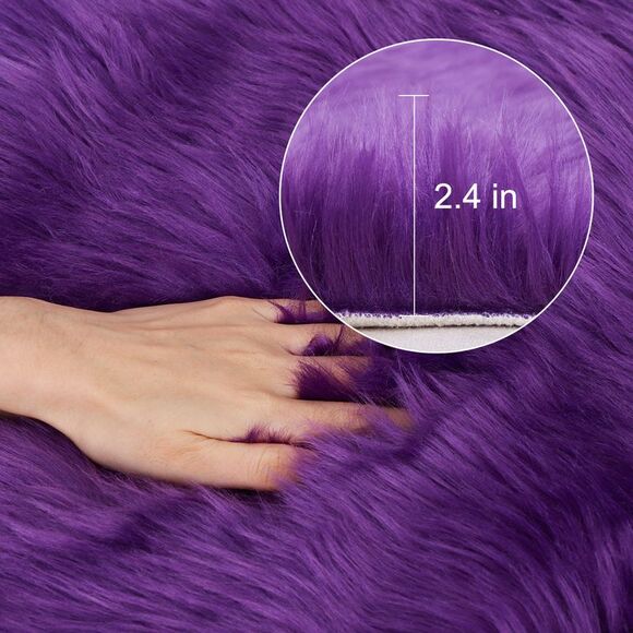 Soft Faux Fur Rug Indoor Fluffy Area Rugs Rectangle Floor Mat 2 x 5ft Purple - Picture 4 of 6